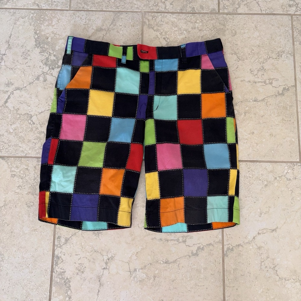 Loudmouth Golf Rainbow Colorful Squares Checkerboard Shorts Mens 36